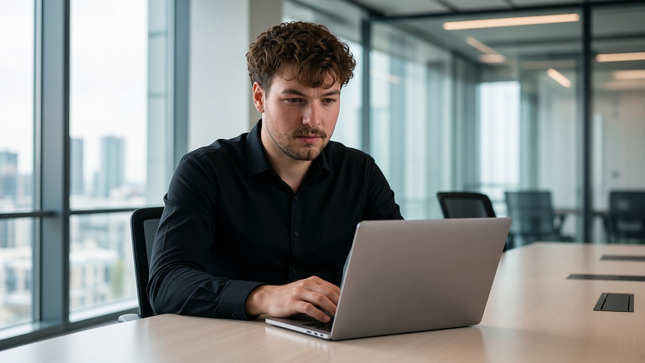 Mac reviewing work on a laptop